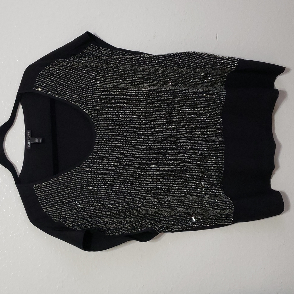 Eileen Fisher Black and Silver Beaded Blouse - Picture 3 of 11